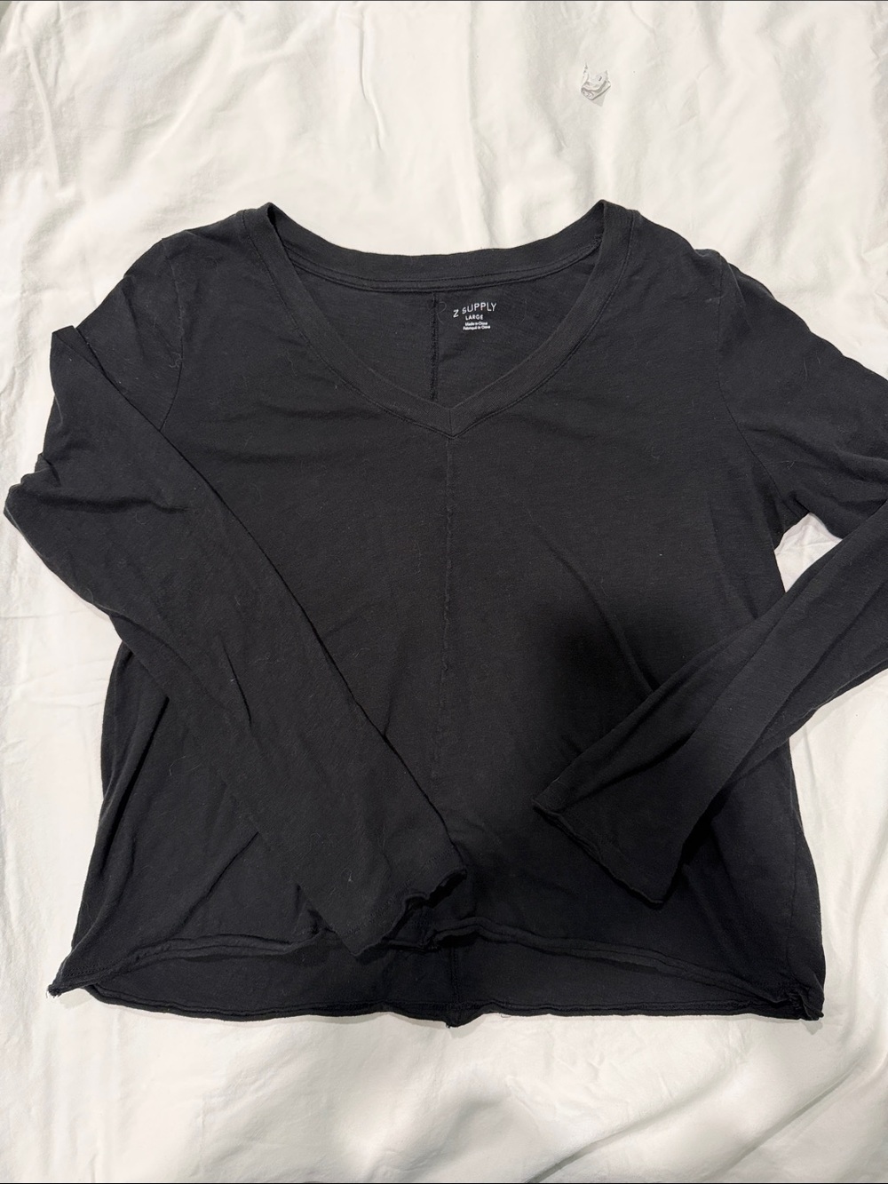 Z Supply Black V-Neck Long Sleeve Tee